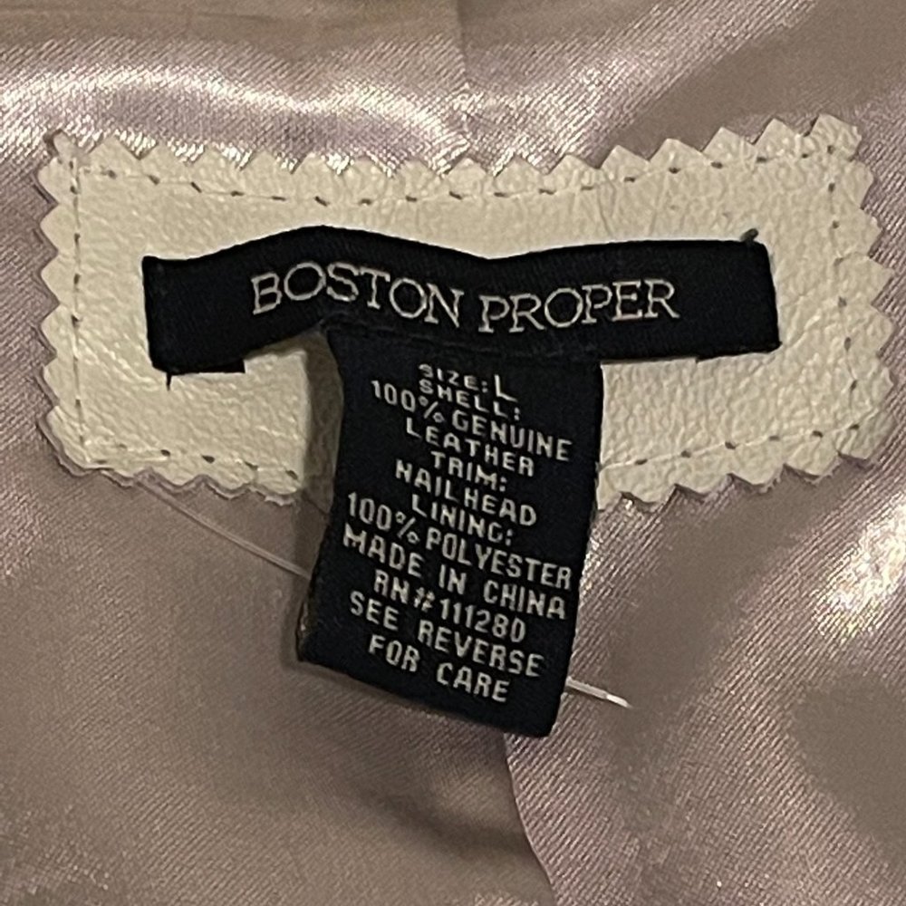 BOSTON PROPER WHITE LEATHER MOTO JACKET WITH STUDS SIZE LARGE - Picture 7 of 11